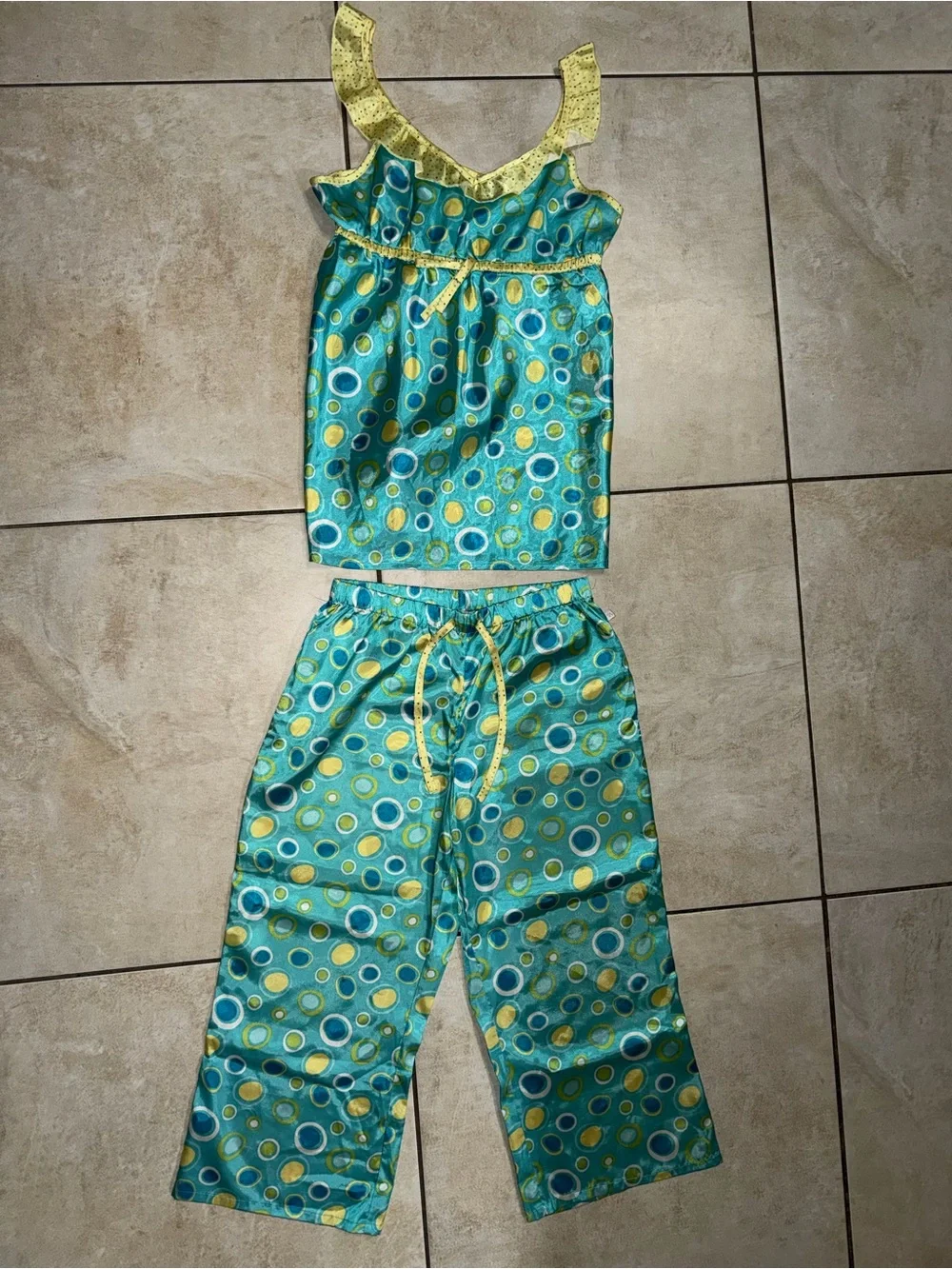 Limited Too Girls' Teal and Yellow Polka Dot Pajama Set Size: 14
